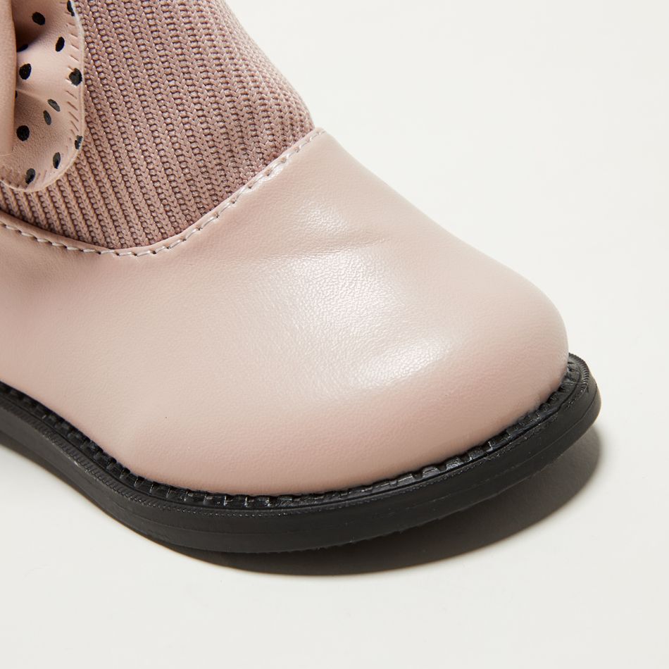 Toddler / Kid Polka Dots Bowknot Decor Back Zipper Knit Splicing Boots Pink big image 4