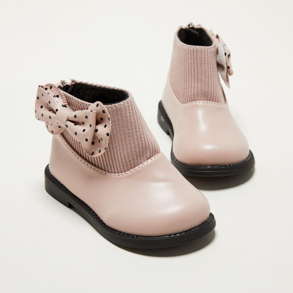 Toddler / Kid Polka Dots Bowknot Decor Back Zipper Knit Splicing Boots Pink big image 2