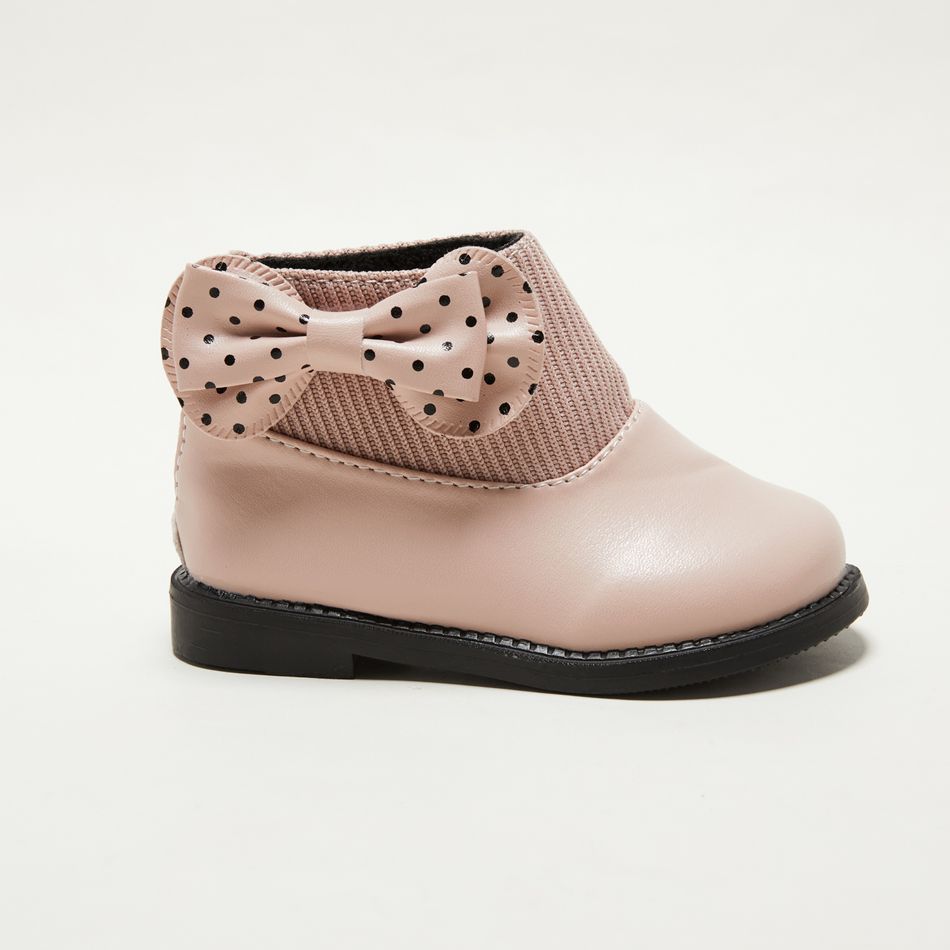 Toddler / Kid Polka Dots Bowknot Decor Back Zipper Knit Splicing Boots Pink big image 3