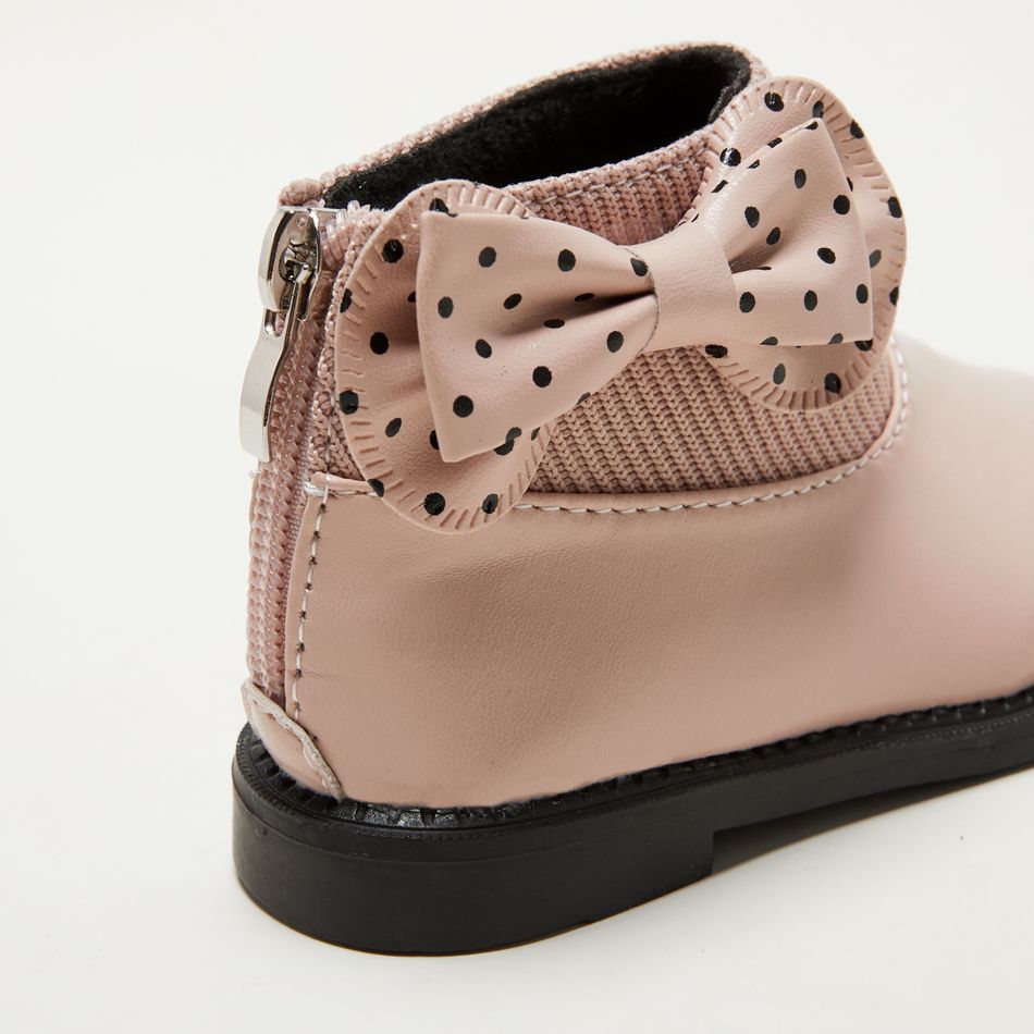 Toddler / Kid Polka Dots Bowknot Decor Back Zipper Knit Splicing Boots Pink big image 5