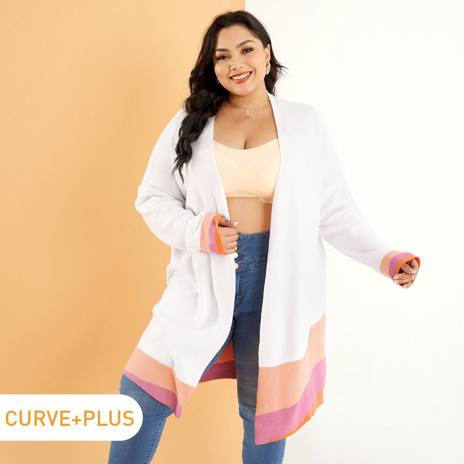 Women Plus Size Elegant Colorblock Open Front Knit Coat Multi-color