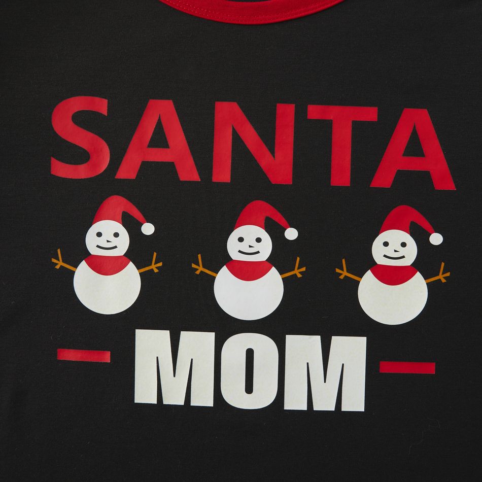 Christmas Snowman and Letter Print Black Family Matching Short-sleeve Pajamas Sets (Flame Resistant) Black big image 6