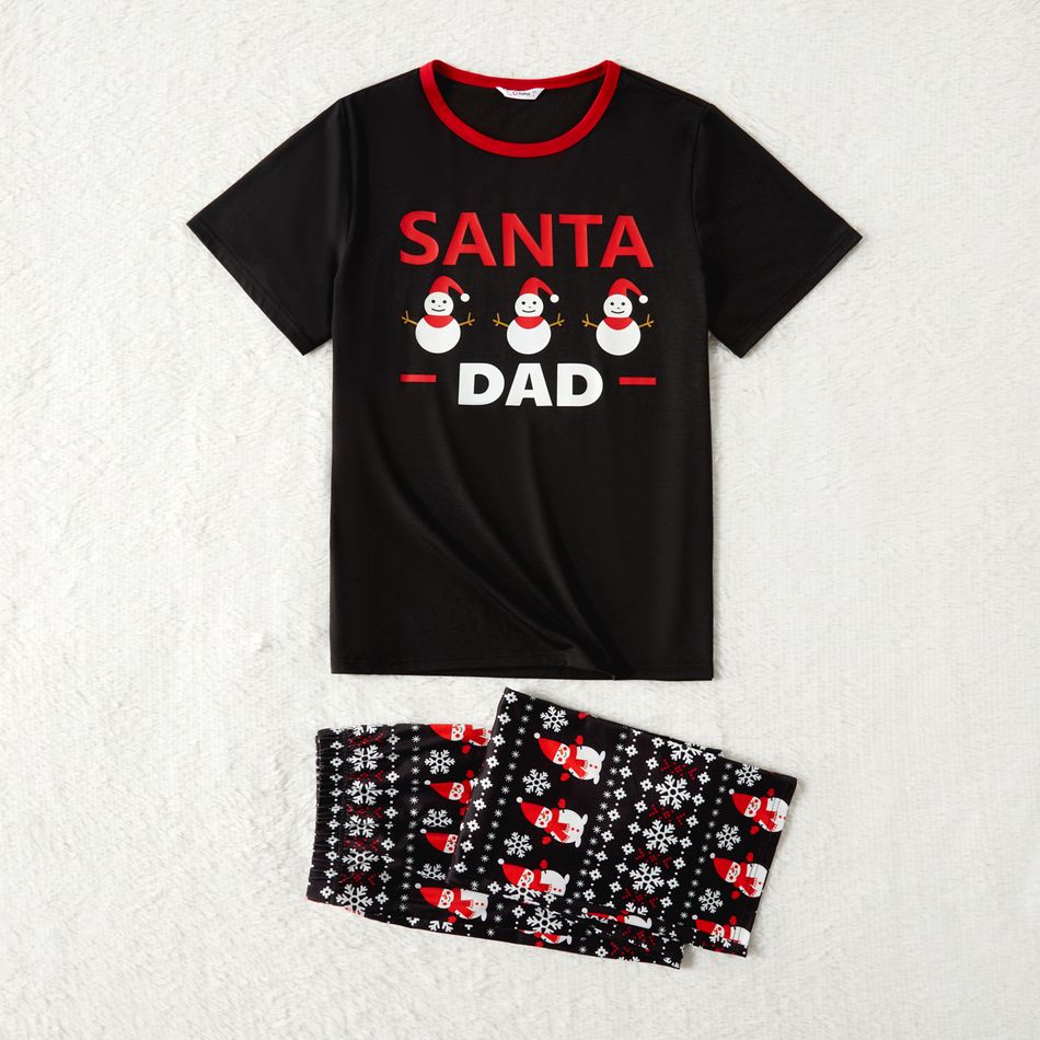 Christmas Snowman and Letter Print Black Family Matching Short-sleeve Pajamas Sets (Flame Resistant) Black big image 2