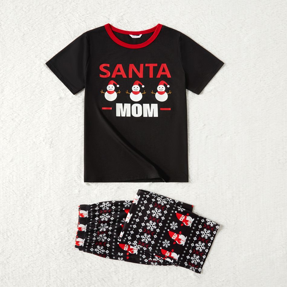 Christmas Snowman and Letter Print Black Family Matching Short-sleeve Pajamas Sets (Flame Resistant) Black big image 5