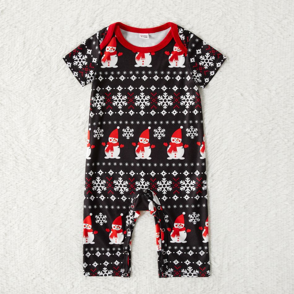 Christmas Snowman and Letter Print Black Family Matching Short-sleeve Pajamas Sets (Flame Resistant) Black big image 9