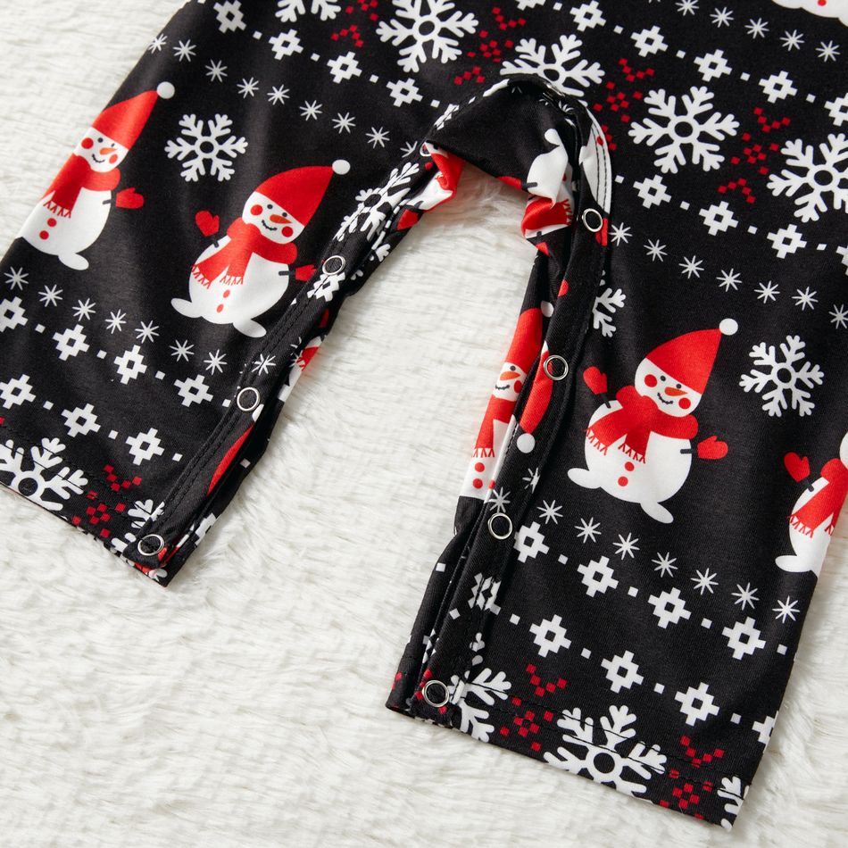 Christmas Snowman and Letter Print Black Family Matching Short-sleeve Pajamas Sets (Flame Resistant) Black big image 11