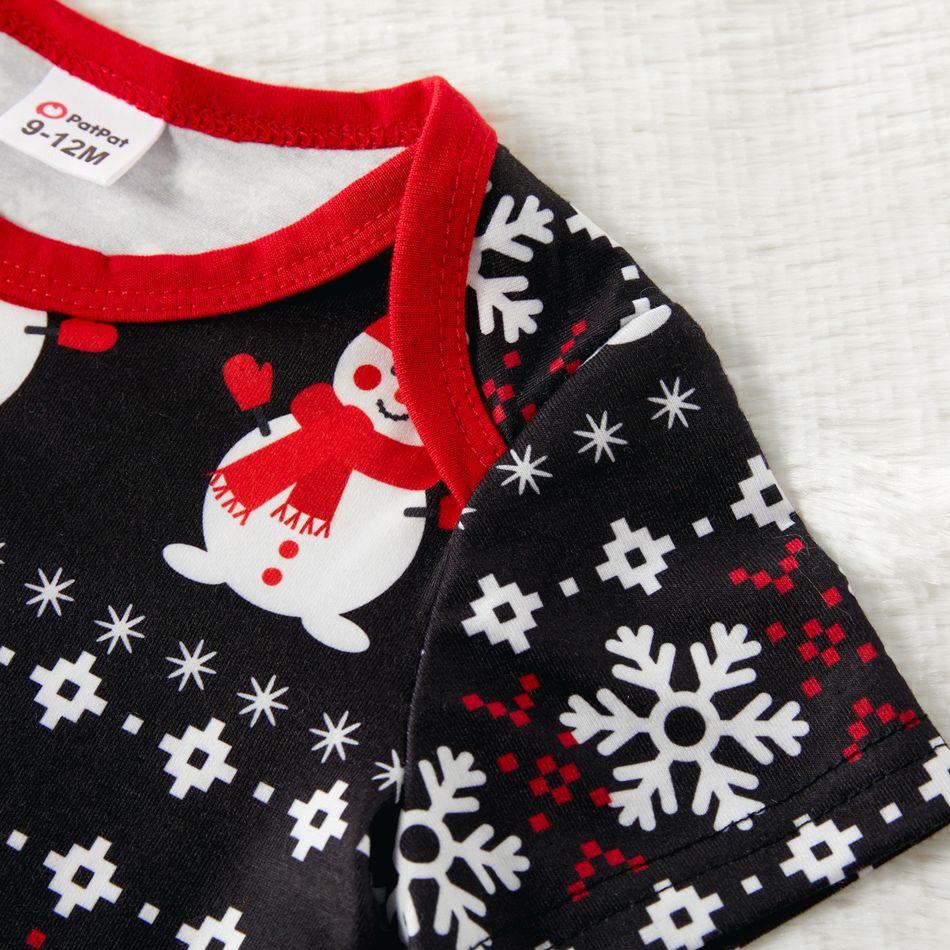 Christmas Snowman and Letter Print Black Family Matching Short-sleeve Pajamas Sets (Flame Resistant) Black big image 10