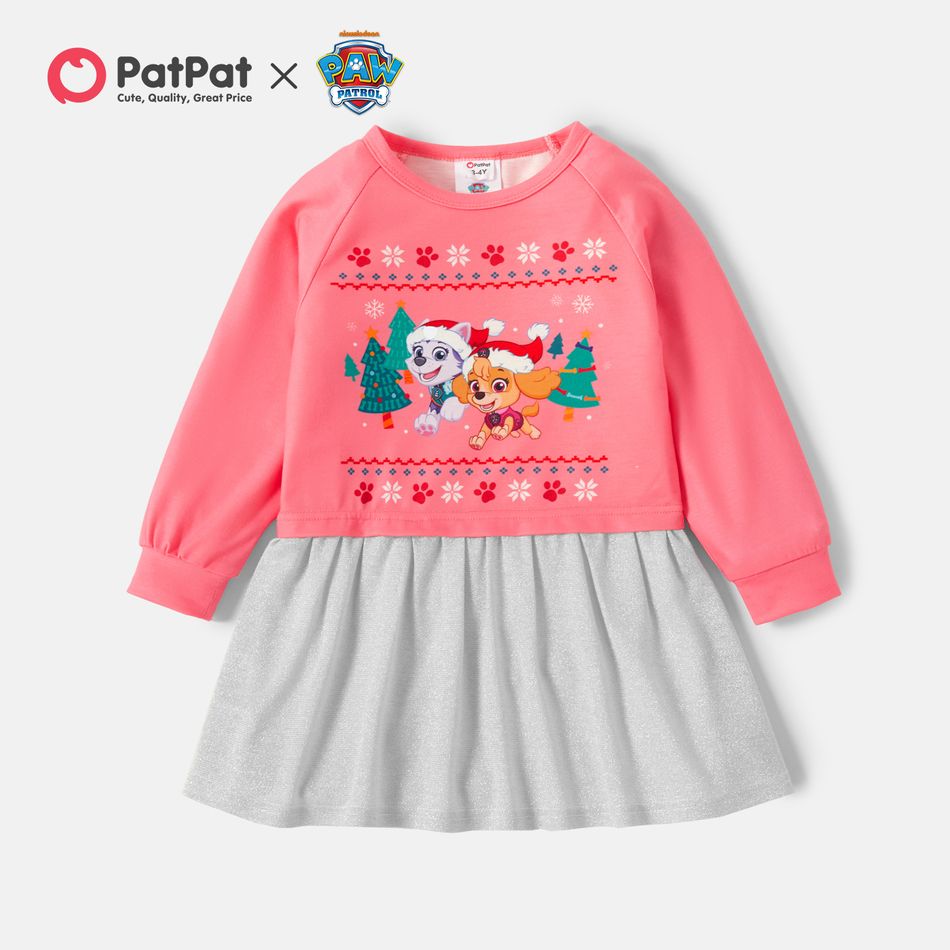 PAW Patrol Toddler Girl Christmas Colorblock Dress Pink