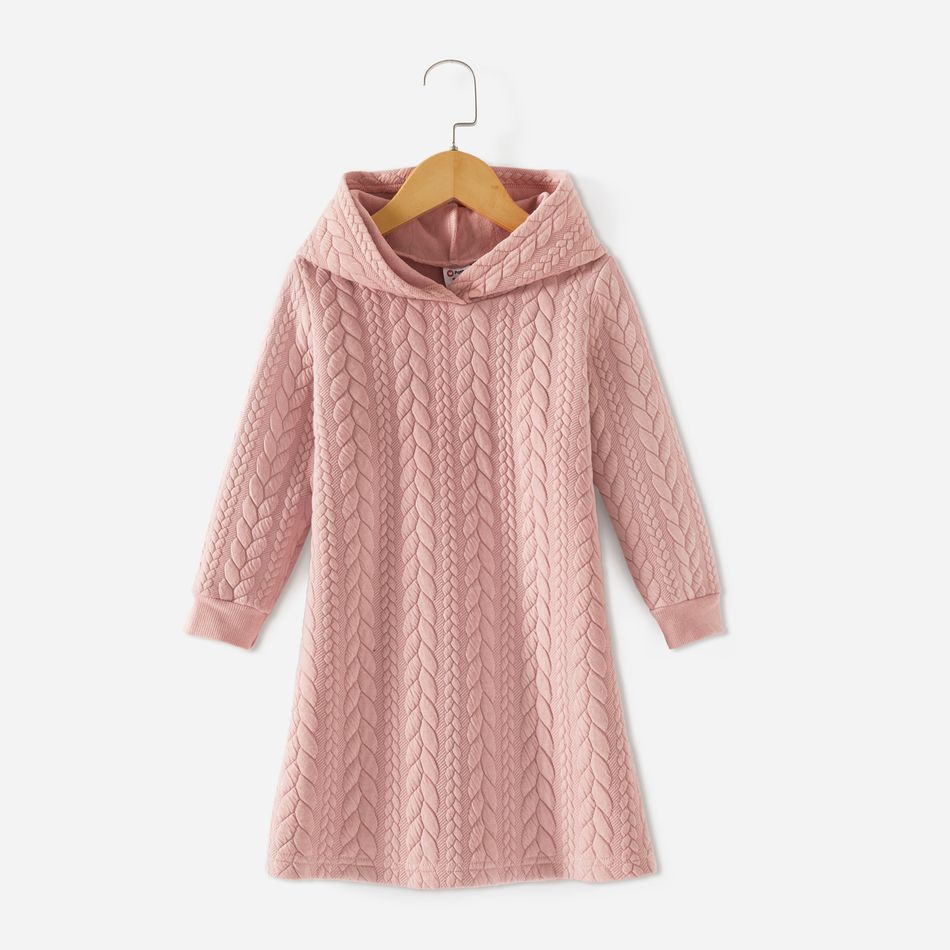 Pink Cable Knit Long-sleeve Hoodie Dress for Mom and Me Light Pink big image 3