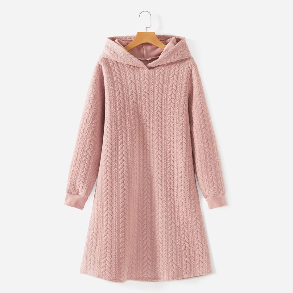 Pink Cable Knit Long-sleeve Hoodie Dress for Mom and Me Light Pink big image 2
