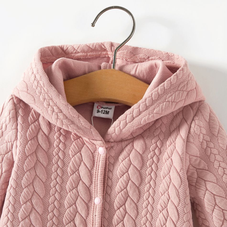 Pink Cable Knit Long-sleeve Hoodie Dress for Mom and Me Light Pink big image 4