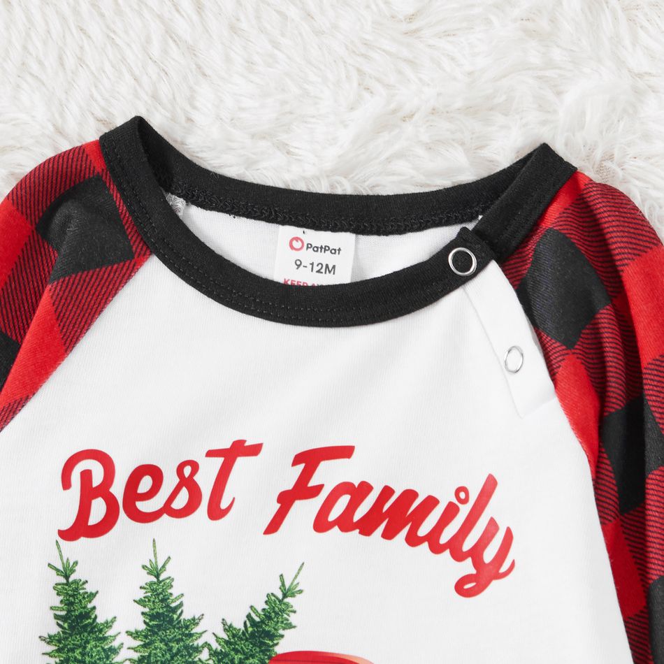 Christmas Tree Car and Letter Print Family Matching Black Raglan Long-sleeve Plaid Pajamas Sets (Flame Resistant) Black/White big image 9