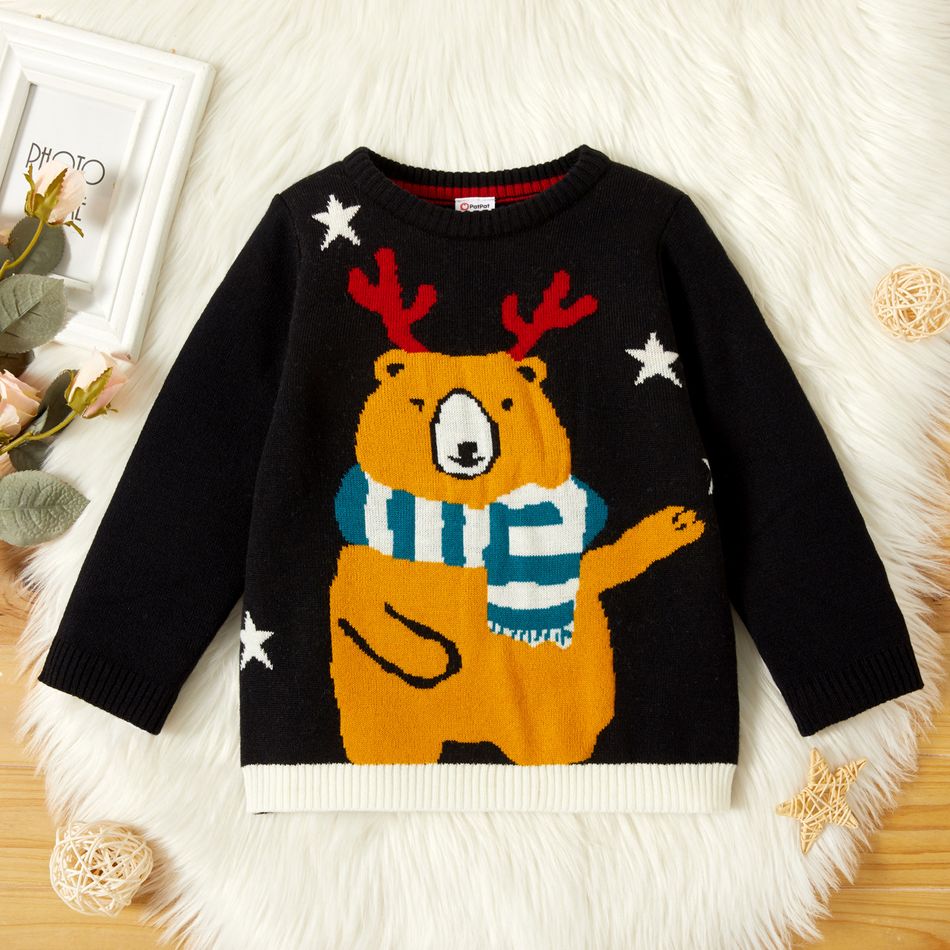 Toddler Boy Christmas Animal Star Pattern Sweater Black