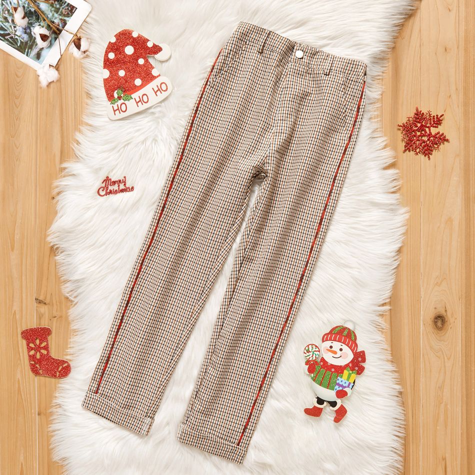 Kid Girl Christmas Plaid Striped Casual Straight Pants Multi-color