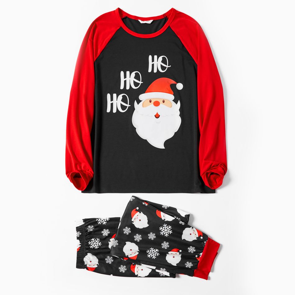 Christmas Cartoon Santa and Snowflake Print Black Family Matching Raglan Long-sleeve Pajamas Sets (Flame Resistant) Black big image 18