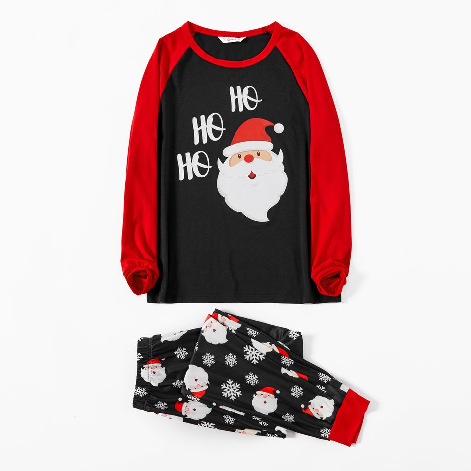 Christmas Cartoon Santa and Snowflake Print Black Family Matching Raglan Long-sleeve Pajamas Sets (Flame Resistant) Black big image 15