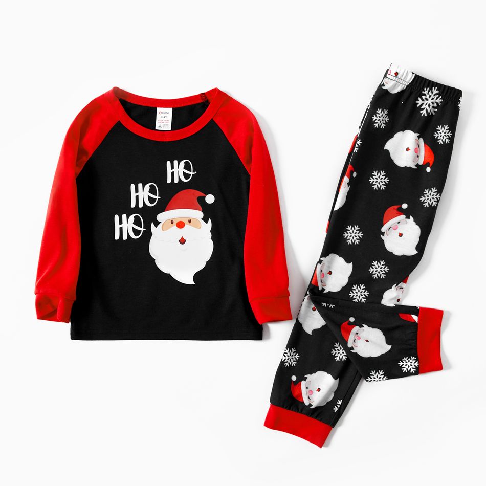 Christmas Cartoon Santa and Snowflake Print Black Family Matching Raglan Long-sleeve Pajamas Sets (Flame Resistant) Black big image 13