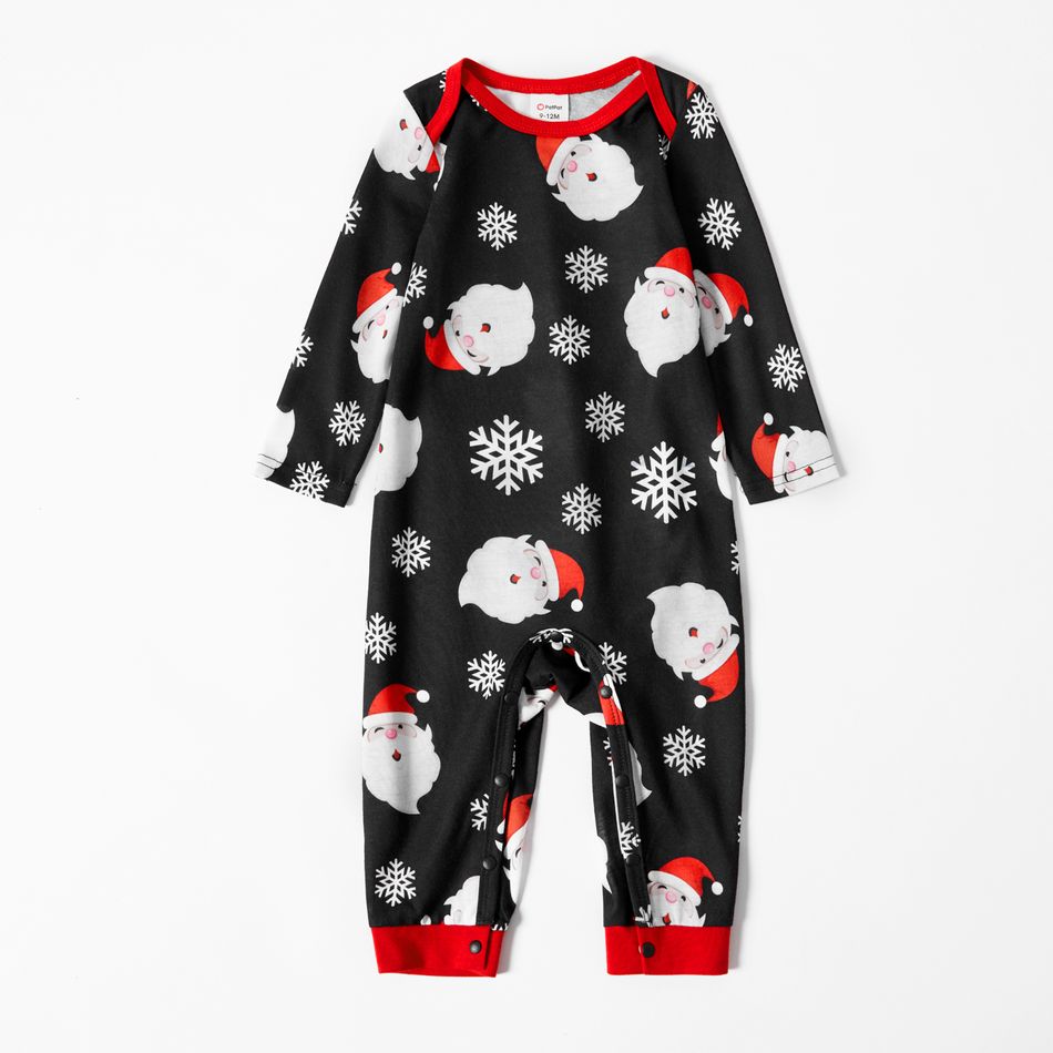 Christmas Cartoon Santa and Snowflake Print Black Family Matching Raglan Long-sleeve Pajamas Sets (Flame Resistant) Black big image 11