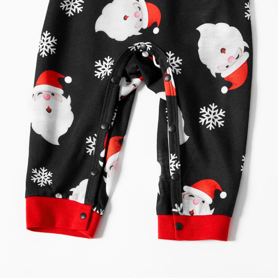 Christmas Cartoon Santa and Snowflake Print Black Family Matching Raglan Long-sleeve Pajamas Sets (Flame Resistant) Black big image 8
