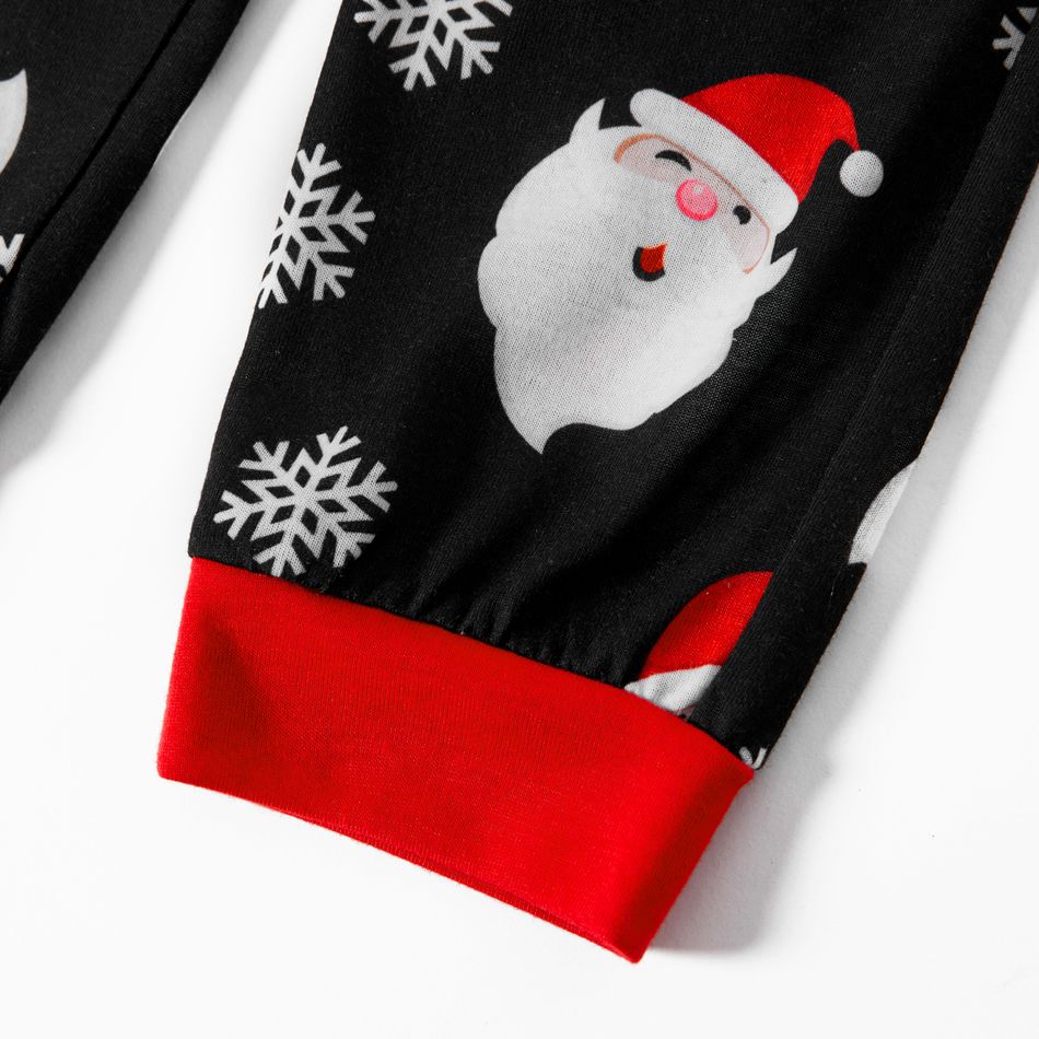 Christmas Cartoon Santa and Snowflake Print Black Family Matching Raglan Long-sleeve Pajamas Sets (Flame Resistant) Black big image 14