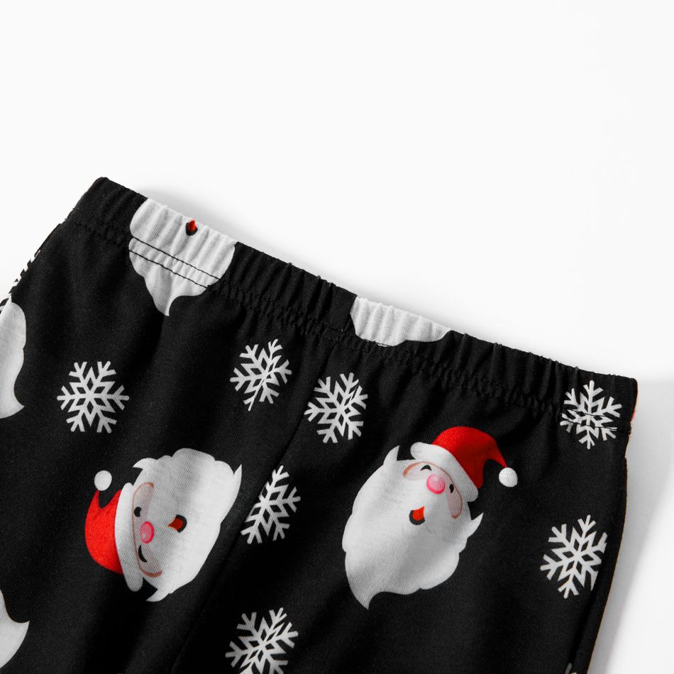 Christmas Cartoon Santa and Snowflake Print Black Family Matching Raglan Long-sleeve Pajamas Sets (Flame Resistant) Black big image 10