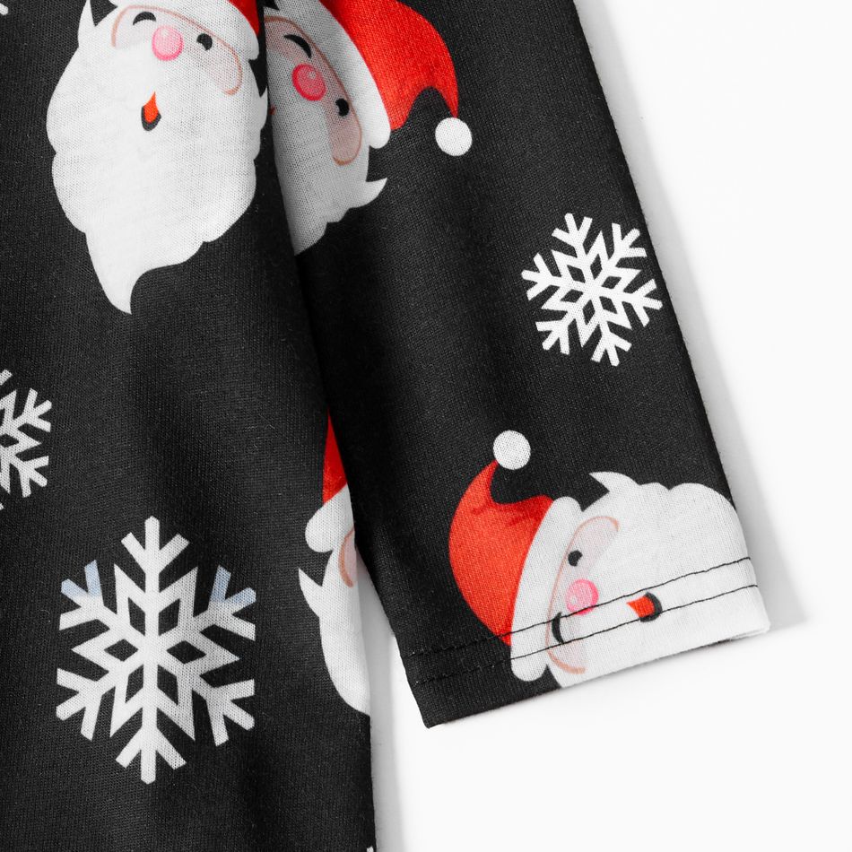 Christmas Cartoon Santa and Snowflake Print Black Family Matching Raglan Long-sleeve Pajamas Sets (Flame Resistant) Black big image 12