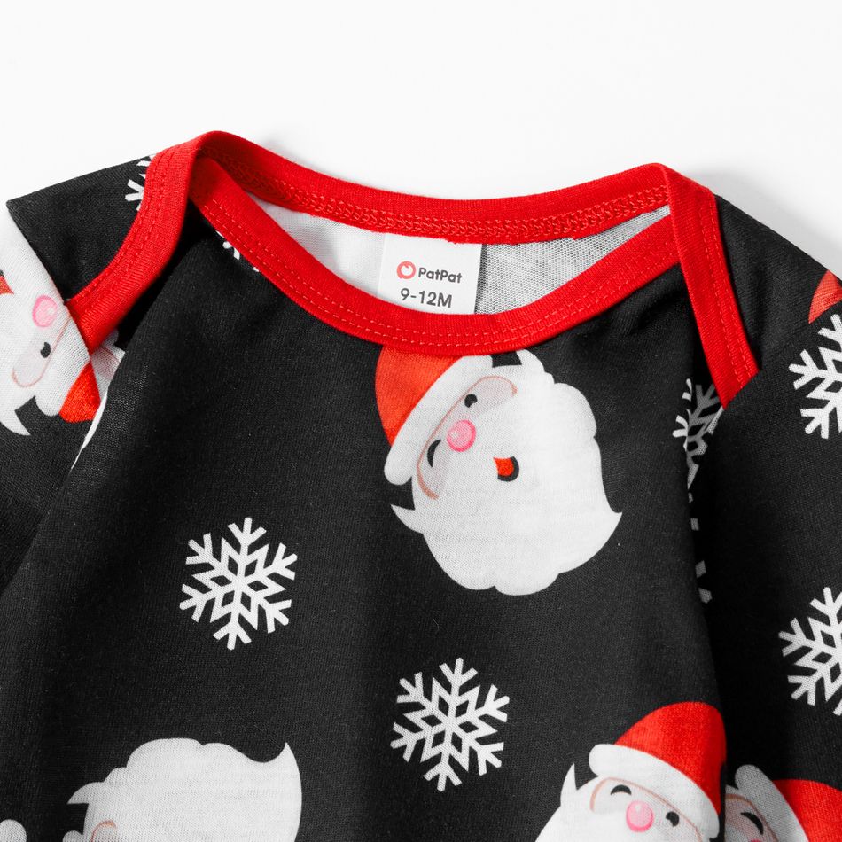 Christmas Cartoon Santa and Snowflake Print Black Family Matching Raglan Long-sleeve Pajamas Sets (Flame Resistant) Black big image 16