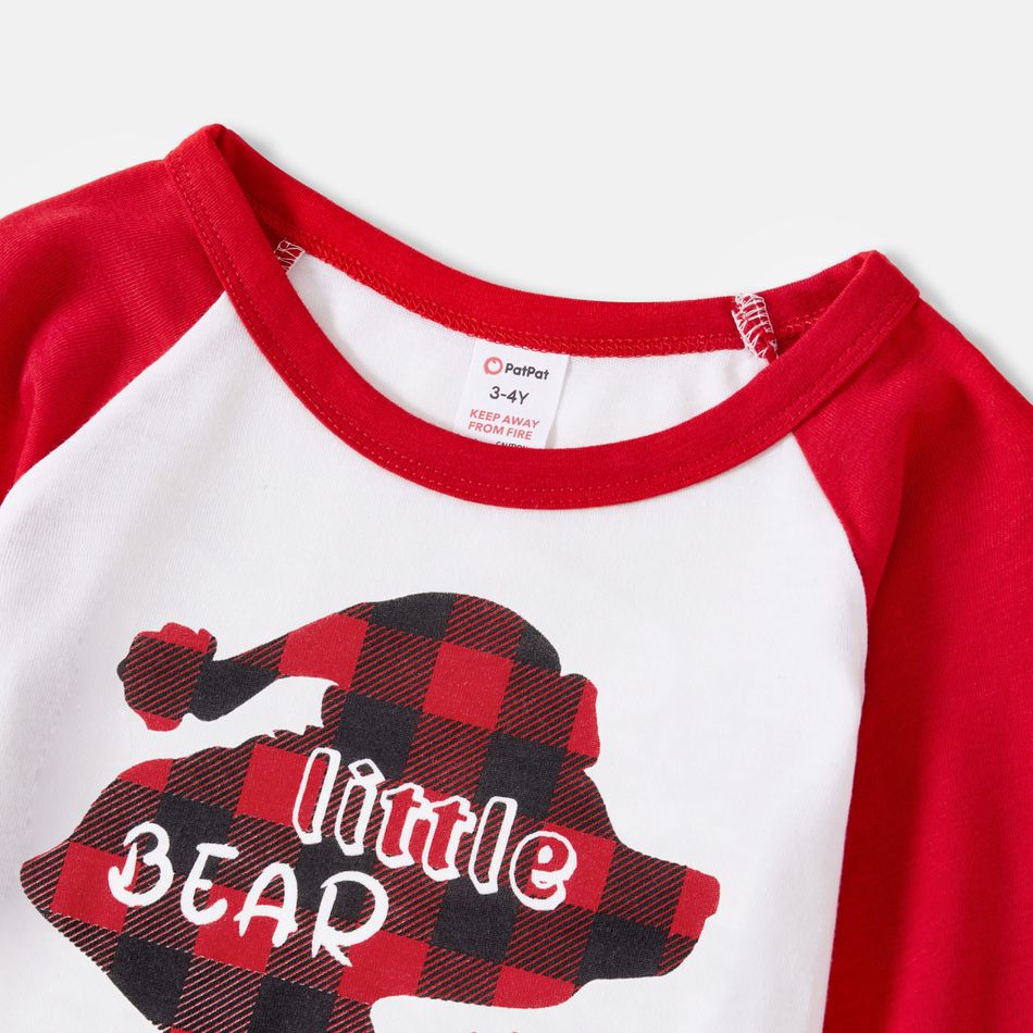 Christmas Plaid Bear and Letter Print Red Family Matching Raglan Long-sleeve Pajamas Sets (Flame Resistant) Red/White big image 11