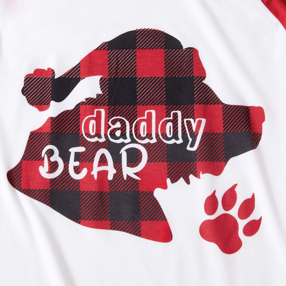 Christmas Plaid Bear and Letter Print Red Family Matching Raglan Long-sleeve Pajamas Sets (Flame Resistant) Red/White big image 4