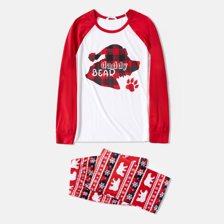 Christmas Plaid Bear and Letter Print Red Family Matching Raglan Long-sleeve Pajamas Sets (Flame Resistant) Red/White big image 2