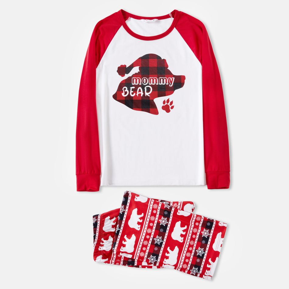 Christmas Plaid Bear and Letter Print Red Family Matching Raglan Long-sleeve Pajamas Sets (Flame Resistant) Red/White big image 8