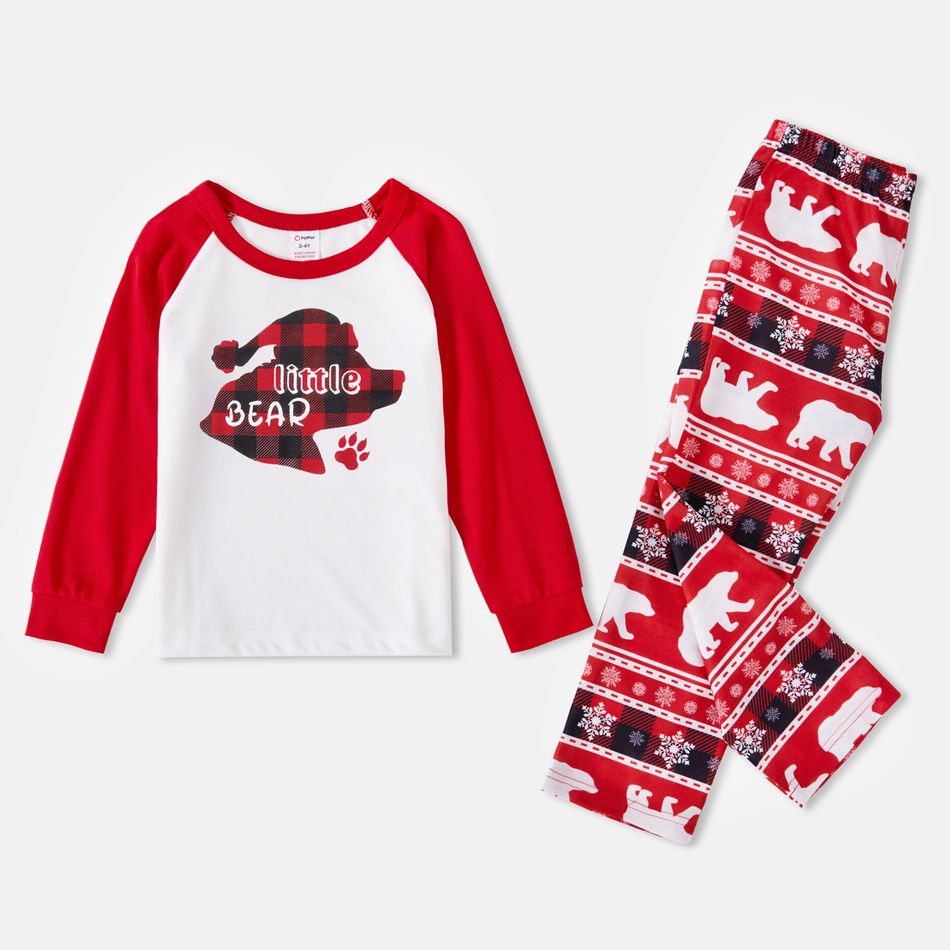 Christmas Plaid Bear and Letter Print Red Family Matching Raglan Long-sleeve Pajamas Sets (Flame Resistant) Red/White big image 10