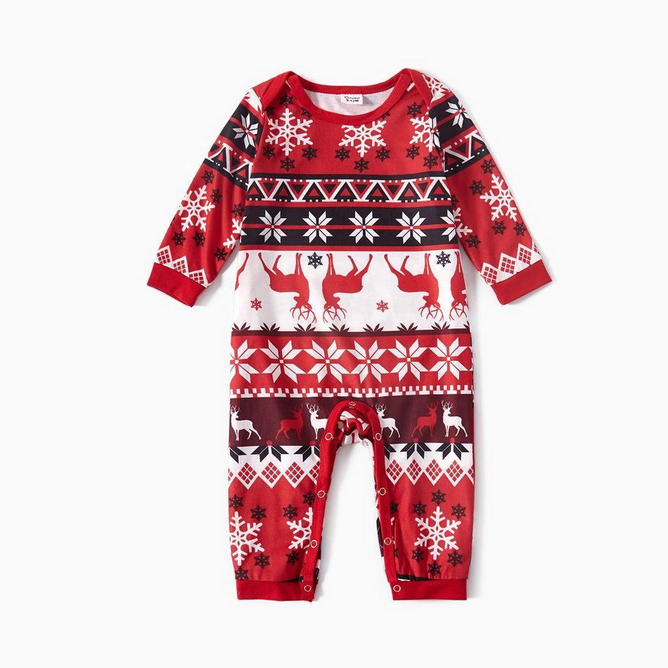 Christmas All Over Snowflake Print Red Family Matching Long-sleeve Pajamas Sets (Flame Resistant) Multi-color big image 9