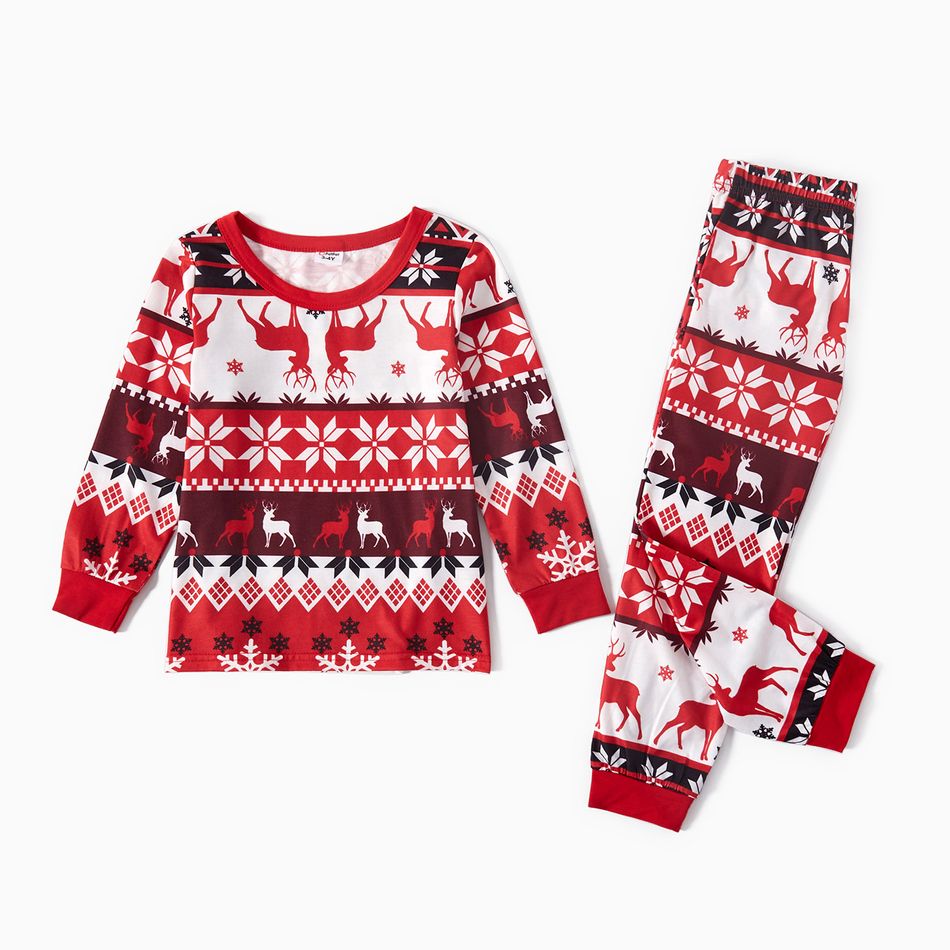 Christmas All Over Snowflake Print Red Family Matching Long-sleeve Pajamas Sets (Flame Resistant) Multi-color big image 6