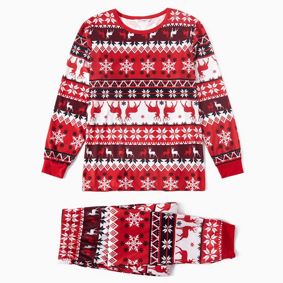 Christmas All Over Snowflake Print Red Family Matching Long-sleeve Pajamas Sets (Flame Resistant) Multi-color big image 2