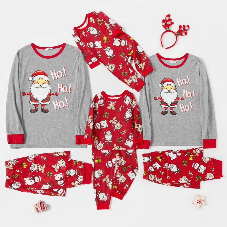 Christmas Cartoon Santa and Letter Print Red Family Matching Long-sleeve Pajamas Sets (Flame Resistant) Red
