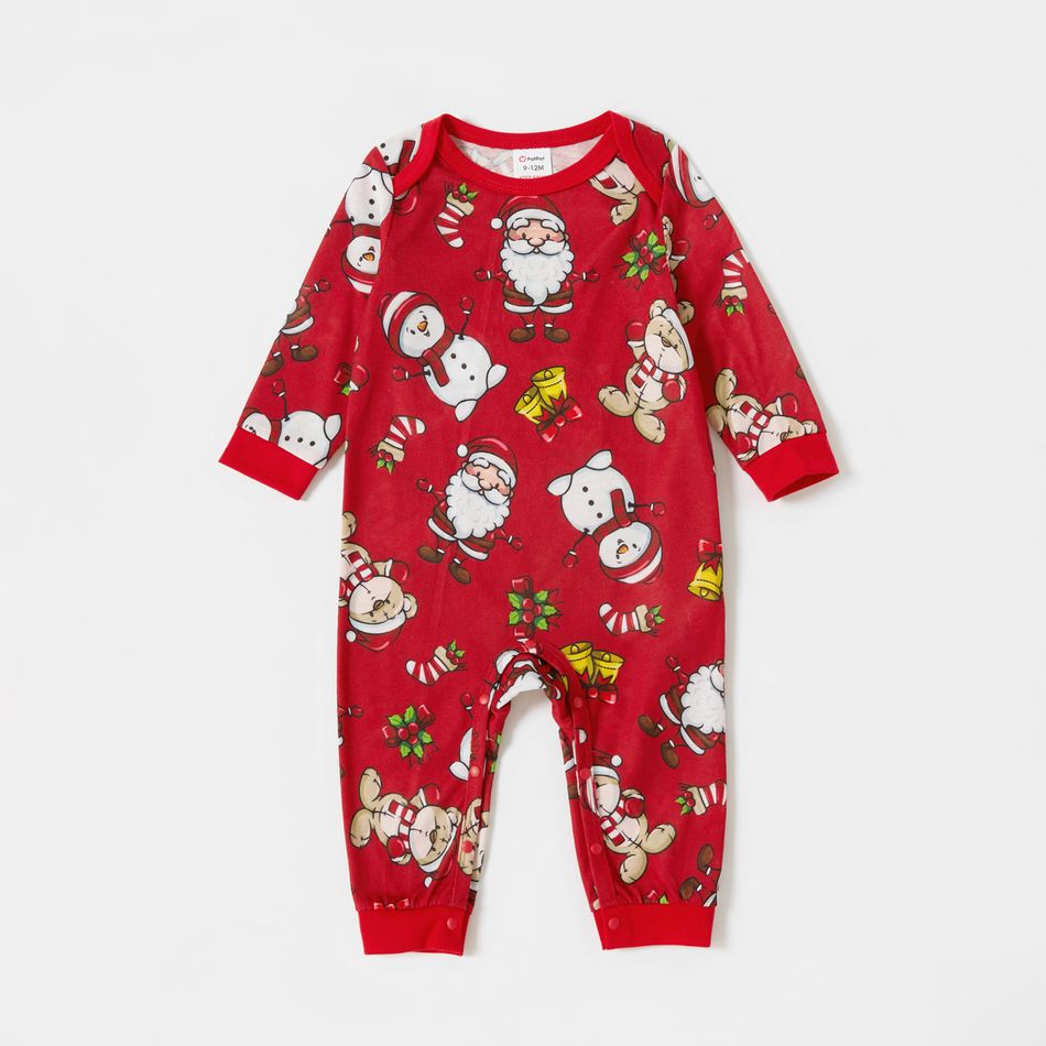 Christmas Cartoon Santa and Letter Print Red Family Matching Long-sleeve Pajamas Sets (Flame Resistant) Red big image 7