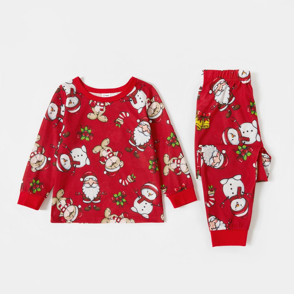 Christmas Cartoon Santa and Letter Print Red Family Matching Long-sleeve Pajamas Sets (Flame Resistant) Red big image 6