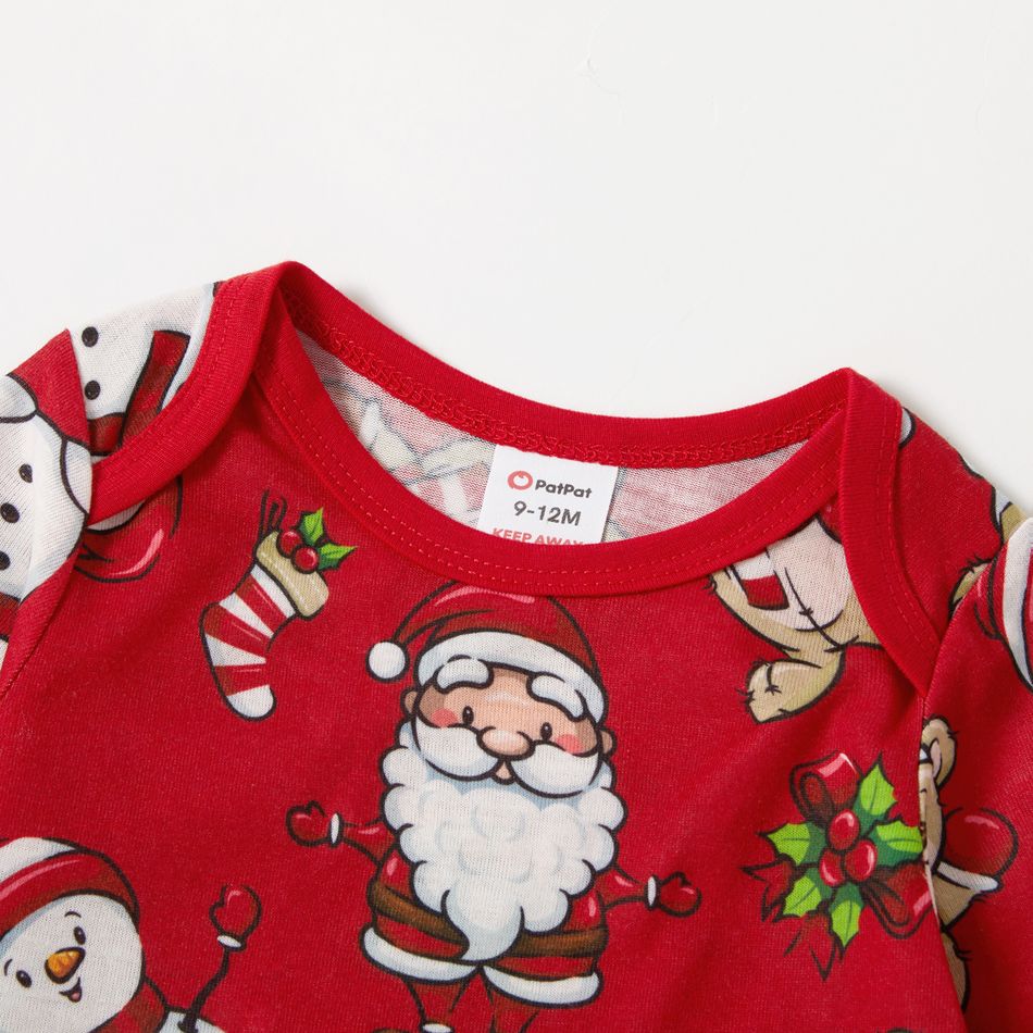 Christmas Cartoon Santa and Letter Print Red Family Matching Long-sleeve Pajamas Sets (Flame Resistant) Red big image 8