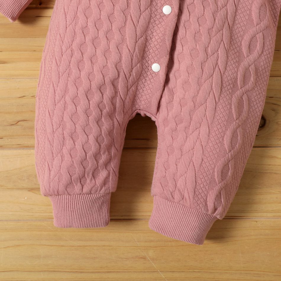 Solid Knitted Hooded Long-sleeve Pink Baby Jumpsuit Pink big image 4