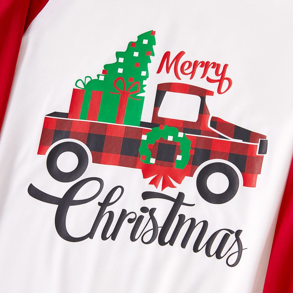 Christmas Tree Car and Letter Print Family Matching Red Raglan Long-sleeve Pajamas Sets (Flame Resistant) Multi-color big image 7