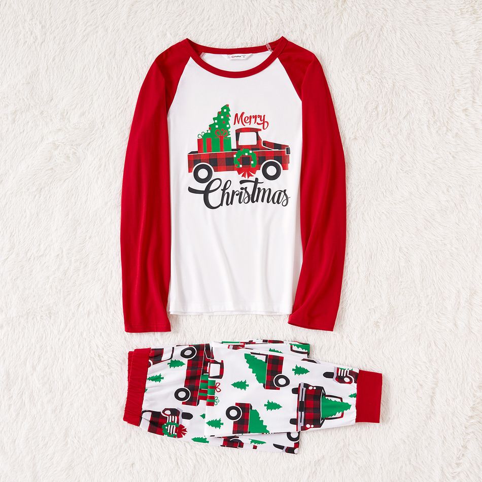 Christmas Tree Car and Letter Print Family Matching Red Raglan Long-sleeve Pajamas Sets (Flame Resistant) Multi-color big image 2