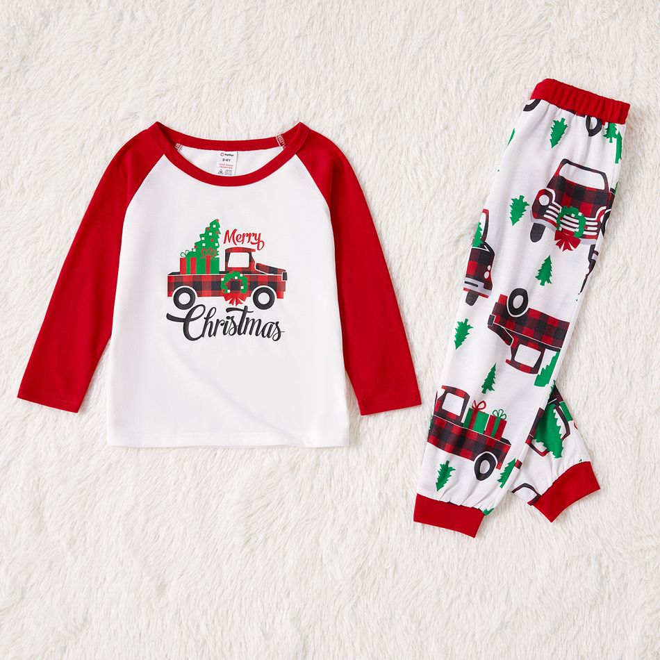 Christmas Tree Car and Letter Print Family Matching Red Raglan Long-sleeve Pajamas Sets (Flame Resistant) Multi-color big image 10