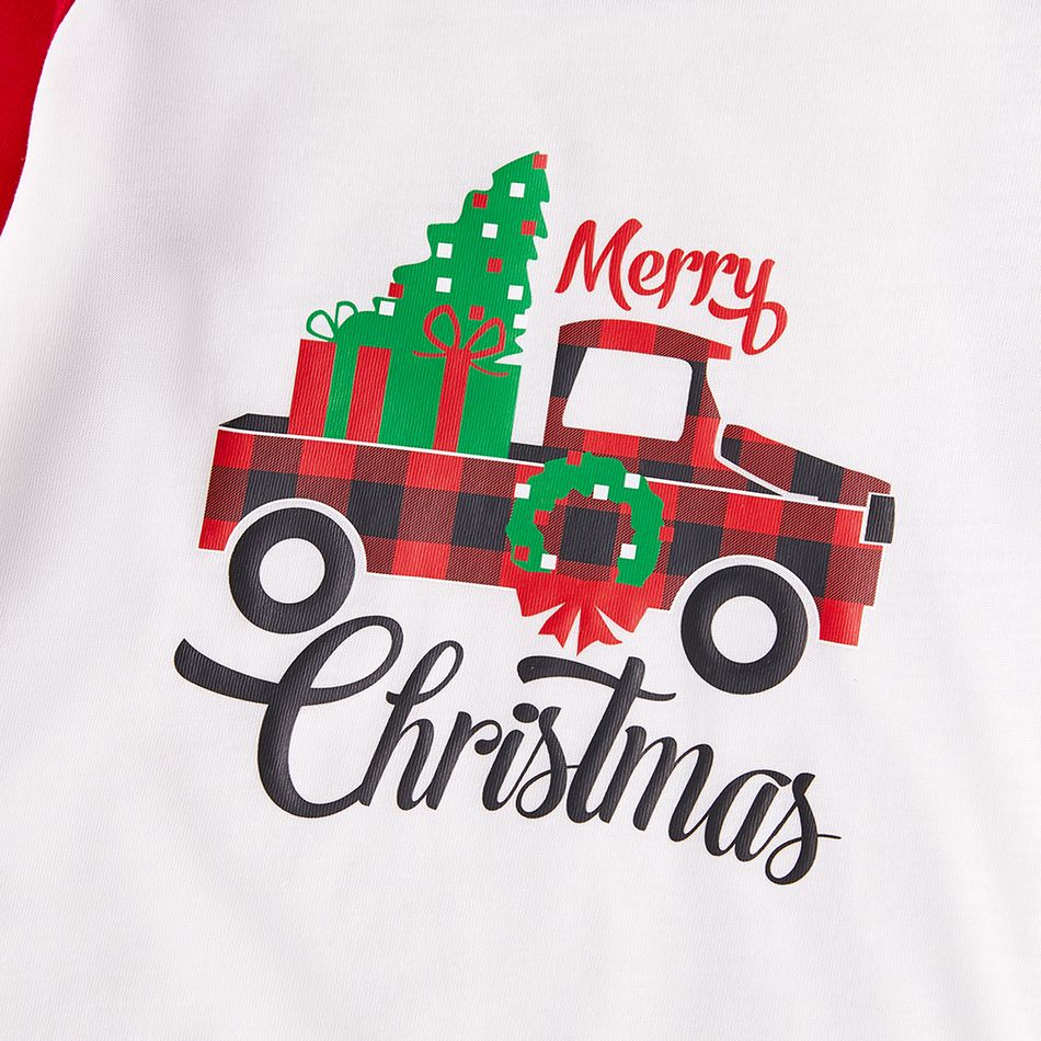 Christmas Tree Car and Letter Print Family Matching Red Raglan Long-sleeve Pajamas Sets (Flame Resistant) Multi-color big image 4