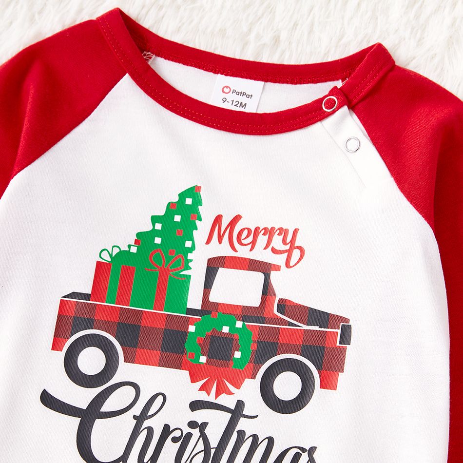 Christmas Tree Car and Letter Print Family Matching Red Raglan Long-sleeve Pajamas Sets (Flame Resistant) Multi-color big image 12