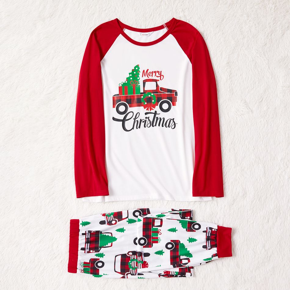 Christmas Tree Car and Letter Print Family Matching Red Raglan Long-sleeve Pajamas Sets (Flame Resistant) Multi-color big image 6