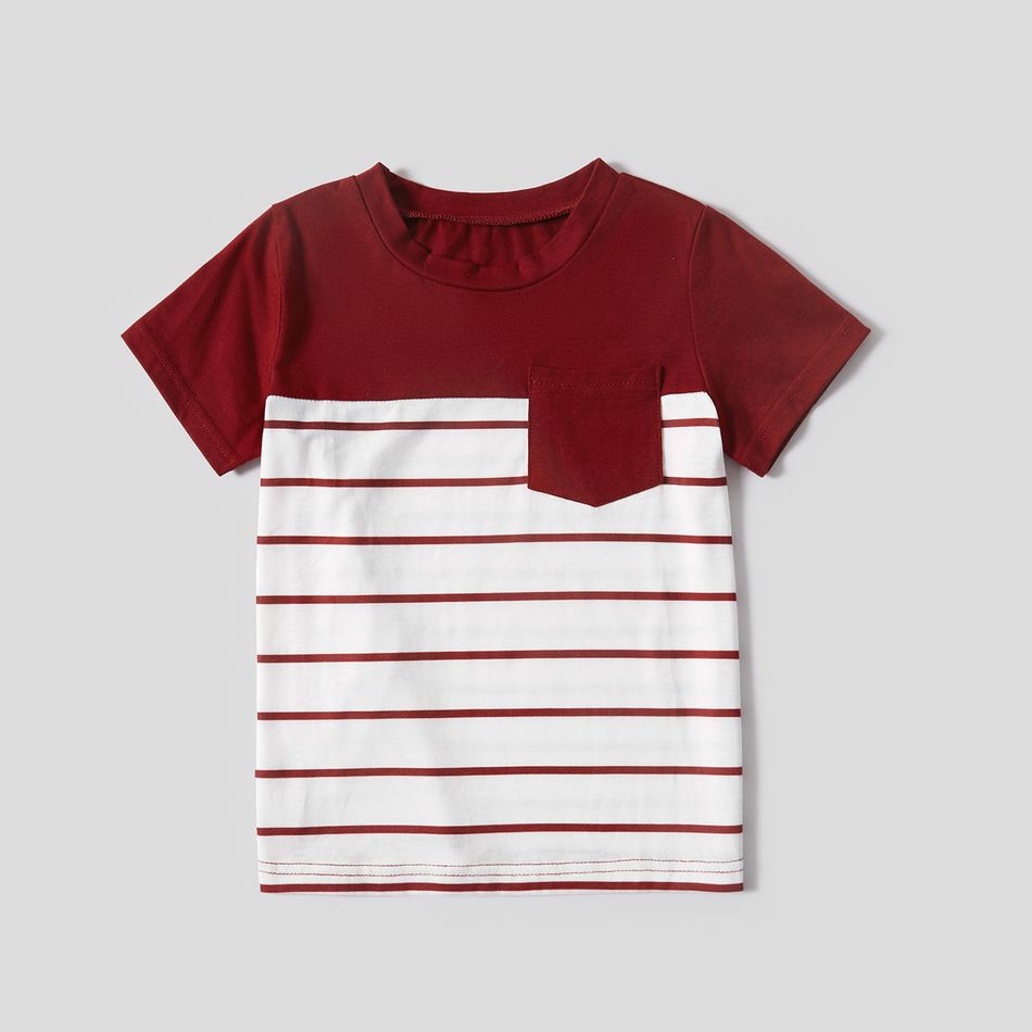 Red and White Striped Short-sleeve Family Matching Sets(Belted Splicing Dresses and T-shirts) Red/White big image 9
