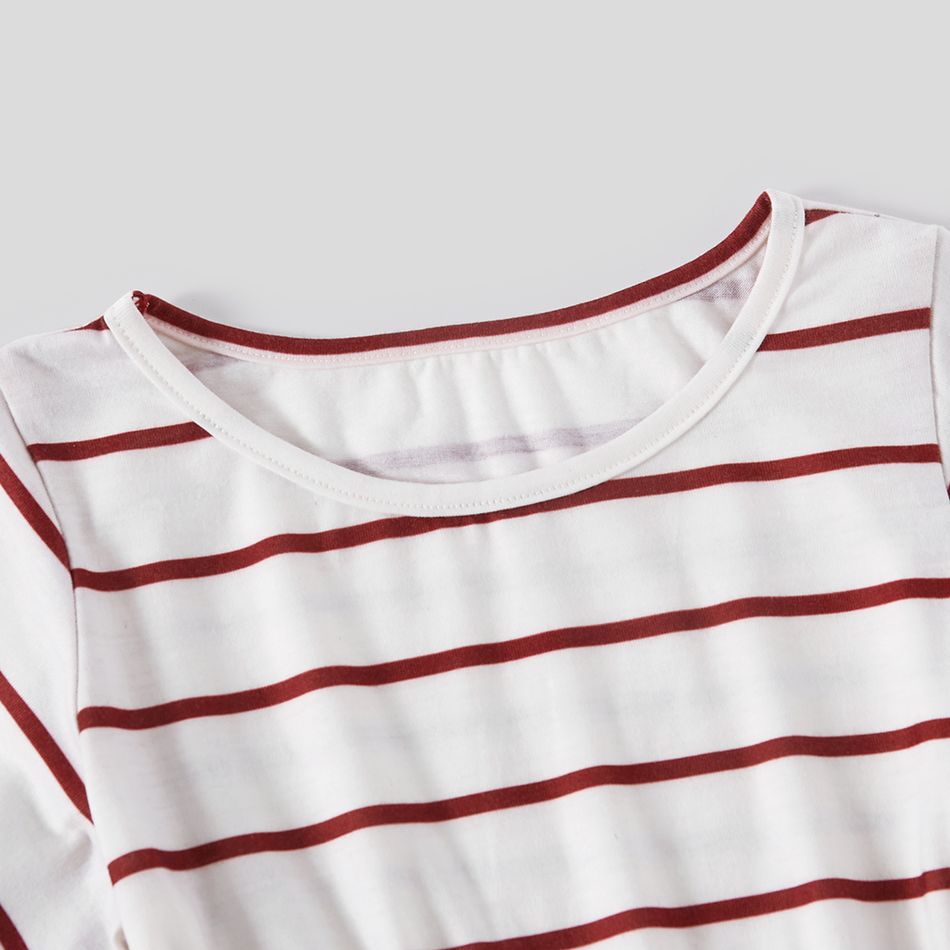 Red and White Striped  Short-sleeve Family Matching Sets(Belted Splicing Dresses and T-shirts) Red/White big image 12