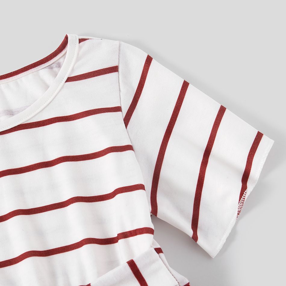 Red and White Striped Short-sleeve Family Matching Sets(Belted Splicing Dresses and T-shirts) Red/White big image 14