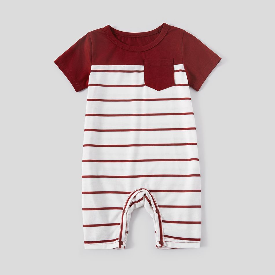 Red and White Striped  Short-sleeve Family Matching Sets(Belted Splicing Dresses and T-shirts) Red/White big image 10